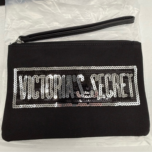 Victoria’s Secret Black Silver Sequin Bling Weekender Tote Bag & Wristlet Combo - Picture 5 of 5